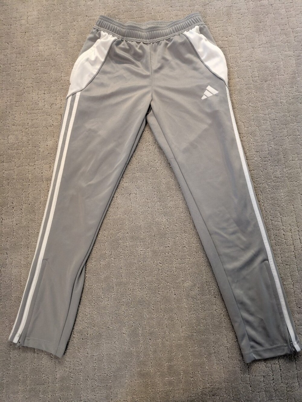 adidas Light Gray Track Pants with White Side Stripes